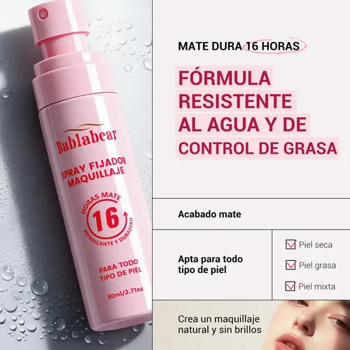 Bablabear Spray Fijador Maquillaje Mate 80 Ml Dura 16 Horas