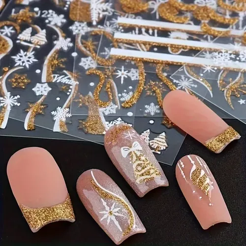 + 4 Pegatinas Navideñas For Uñas, Elementos Reflectantes –