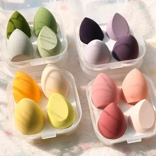 P/j Set 4 Esponjas Maquillaje Tipo Huevo Con Estuche Negro