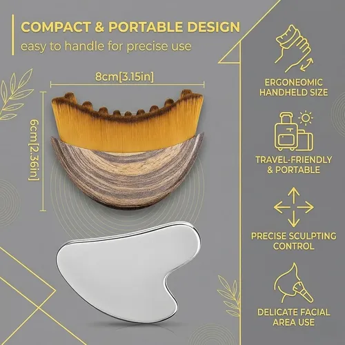 Set Gua Sha Acero Y Cepillos Faciales Para Drenaje