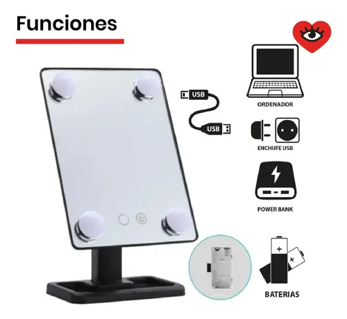 Espejo Rectangular Led 360° Maquillaje Portatil Veoquiero Negro