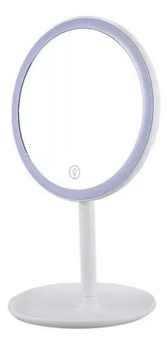 Espejo Maquillaje Luz Led Táctil Usb Redondo Con Base Marco Blanco