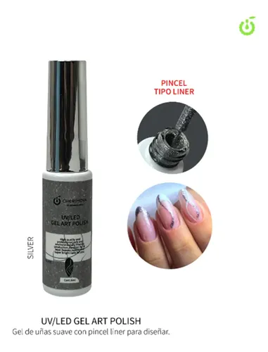 Gel Art Polish Semi Decoracion Liner Uv/led Cherimoya 8ml Color Plateado