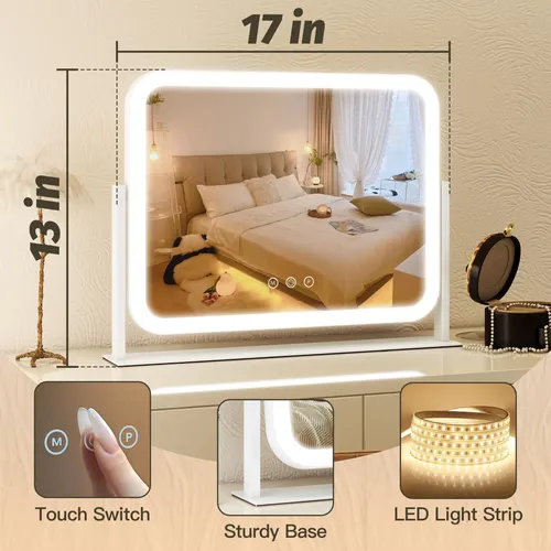 Espejo De Maquillaje Fennio 43x33cm Con Luz Led Blanco