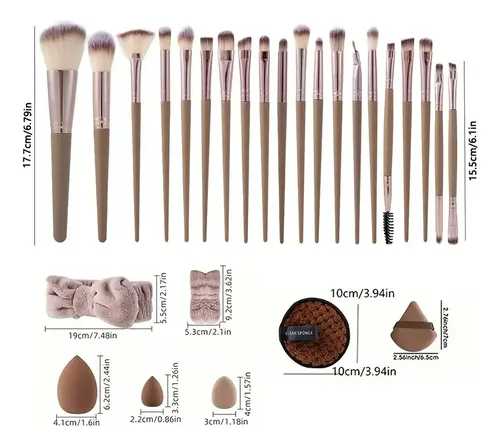 42 Pcs Brochas Maquillaje Profesional Esponjas Necese Marrón