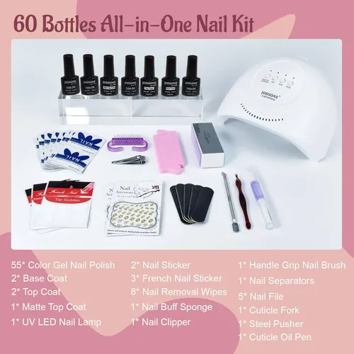 Kit Esmalte Gel 60 Colores Brillo Uv Base Top Coat
