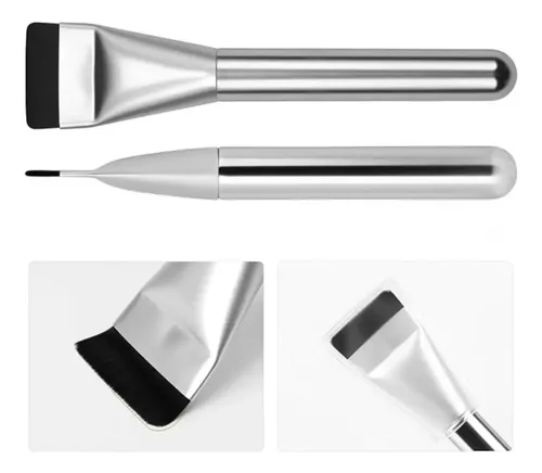 Brocha Plana Para Base De Maquillaje + 2 Esponjas Plateado