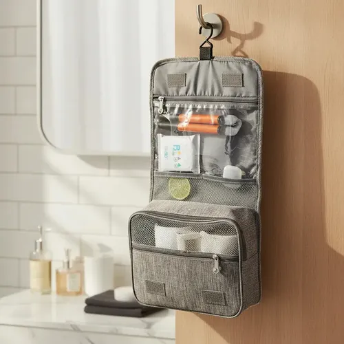 Portacosmeticos Neceser De Viajes Para Organizar y Proteger Maquillaje Cepillos Cremas | Estuche Desplegable Grande | Impermeable Color Gris | Totalequipos