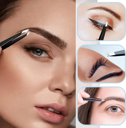 Set 4 Pinzas Profesionales Cejas Y Vello Facial Negro