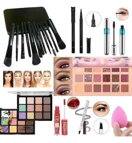 Kit Completo De Maquillaje Sombras Rubor Corrector Rimel 4d