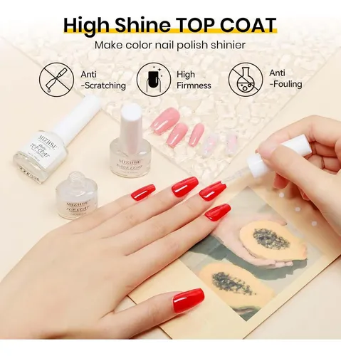 Set De Esmaltes Base Y Top Coat Mizhse Secado Rápido 3pcs