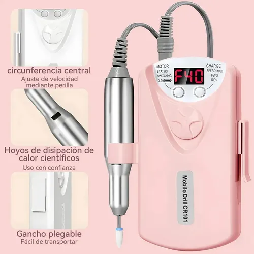 Pulidor De Uñas Profesional Usb 40000 Rpm Rosa