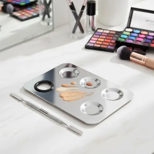 Paleta Mezcladora Y Espatula De Acero Para Maquillaje