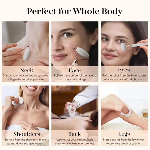 Set Masajeador Facial Baimei Jade Roller Y Gua Sha Blanco