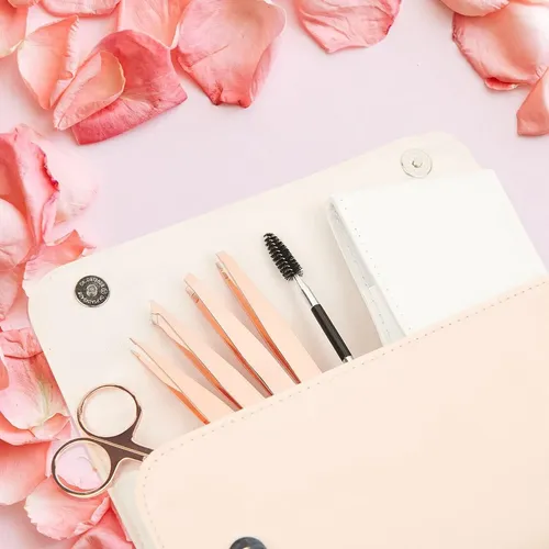 Kit De Pinzas De Cejas Actrol Rosa Dorado 6 Piezas