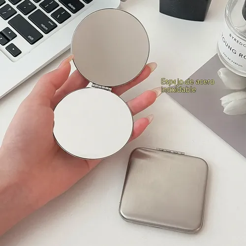Espejo Plegable De Acero Inoxidable, Doble Cara, Aumento, Po