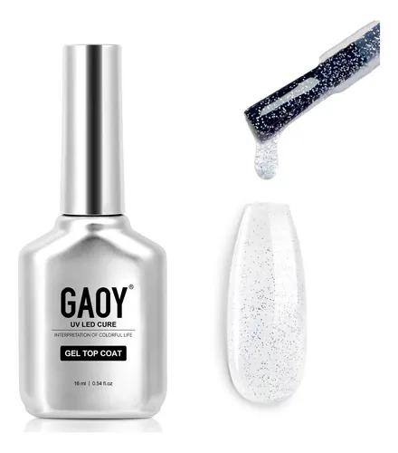 Top Coat De Gel Glitter Gaoy 16 Ml Plateado Iridiscente