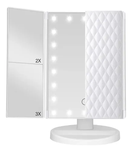 Espejo Tikenso Maquillaje Rectangular Con Luz Aumento 1x 2x 3x Blanco