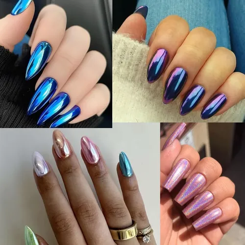 16 Polvo Cromado Para Uñas, Nail Art Glitter Con Efecto
