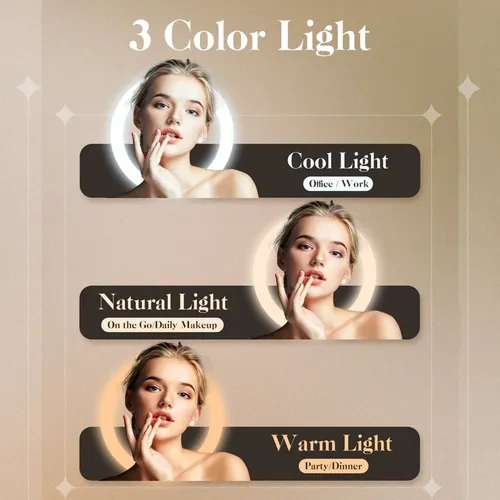 Espejo Para Auto Y Maquillaje Led Plegable Triple Luz Coche Blanco