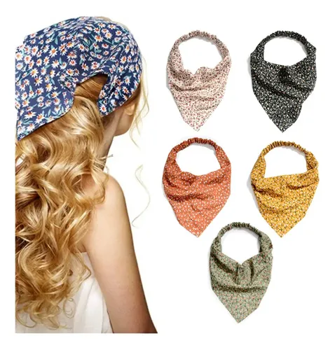 Juego De 5 Pañuelos Para El Pelo Con Estampado Vintage