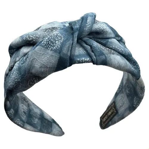 Diadema Ancha De Tela Azul, Elegante Aro De Pelo Para Cráneo