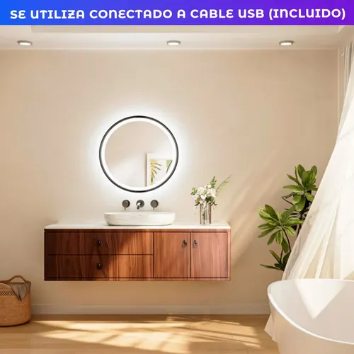 Espejo Pared Luz Led Tactil Luz Fría Cálida Neutra Con Usb