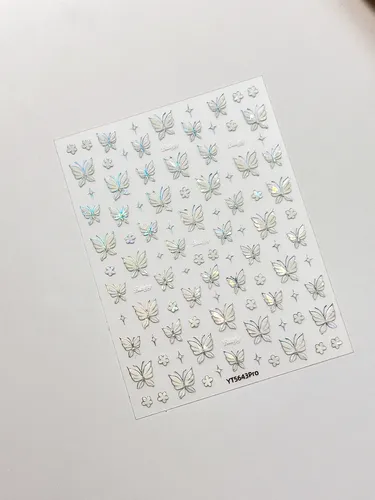 Pegatinas Para Uñas Mariposa Plateadas Con Brillo Y Láser Bl