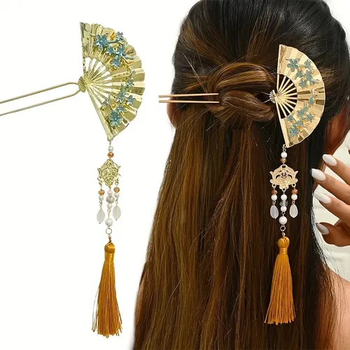 Broche Pelo Borlas Abanico Verde