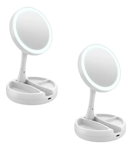 Kit 2 Espejos Tocador Luz Led Plegable Aumento Facial Mesa