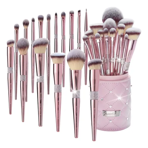 Set 16 Brochas Maquillaje Bueart Design Mango Metal Oro Rosa