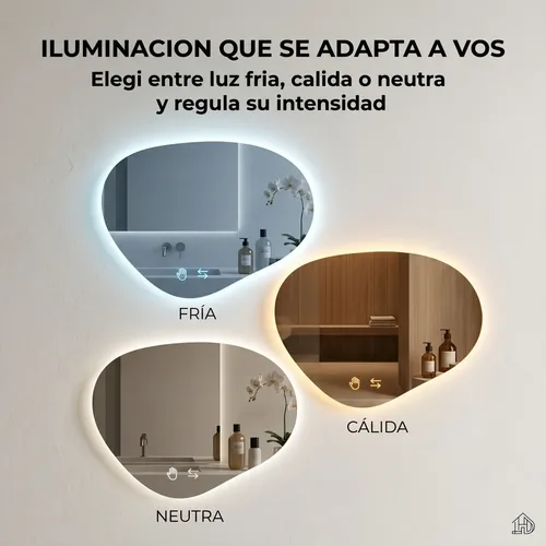 Espejo Forma Curva Diseño Digital Luz Led Tactil Baño 60×80