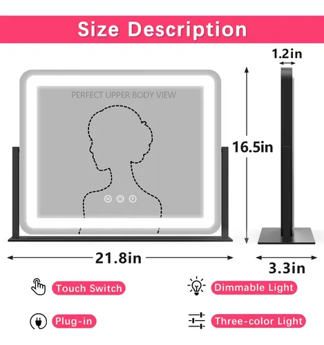 Espejo De Maquillaje Con Luz Led Rolove 56x43cm Negro