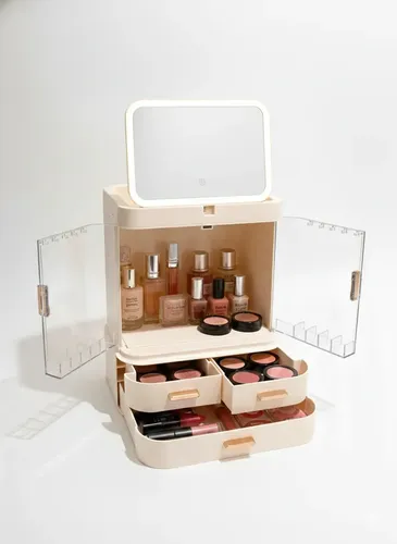 Organizador Maquillajes Cosmeticos C/ Espejo Luz Led Usb Acr Crema