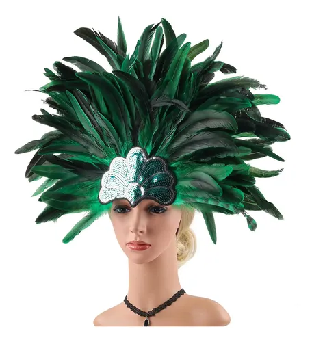 Tocado De Plumas Showgirl Verde Para Cosplay