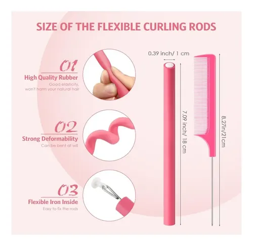 30 Rulos De Pelo Con Peine Varillas Flexi Set De Rizadores