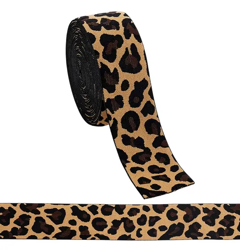6 Yardas Cintas De Poliéster Con Elastico Leopardo Dorado