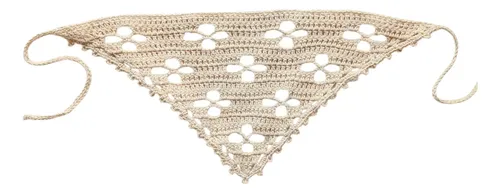 Bandana Beige Tejida Crochet Flor Pañuelo Algodón Crudo