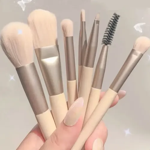 Set Maquillaje Brochas Pinceles X 8 Unid En Estuche Color Celeste