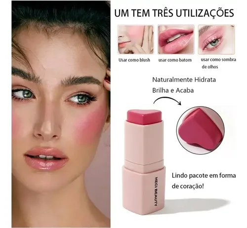 Rubor Cremoso En Barra Heci Beauty 3 En 1 En Forma De Corazó