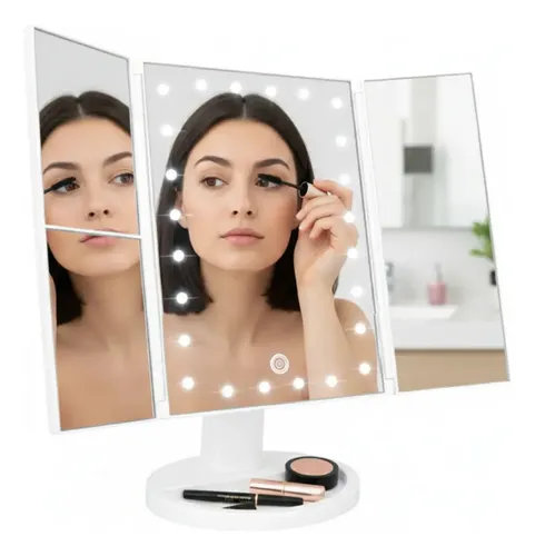 Espejo Maquillaje Giratorio 180 Pantalla Táctil Luz Led Ajus Blanco