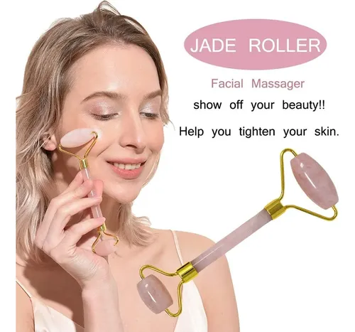 Rodillo Doble Jade Rosa Masaje Facial Cuello Antiedad