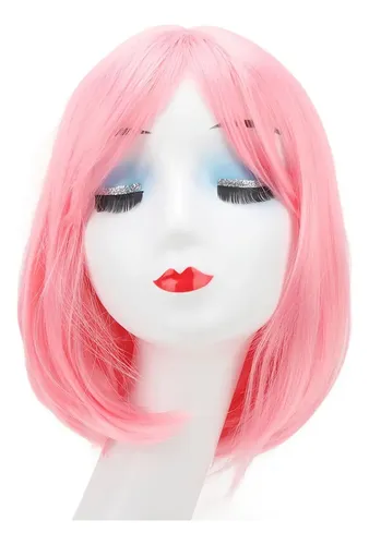 2026 Peluca Rosa Corta Bob, Hermosa Peluca Recta Bob Con