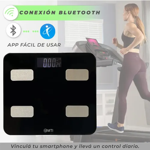 Balanza Digital De Baño Mti Bluetooth Personal Con Aplicacion Medidor De Grasa Corporal 180kg Color Blanco