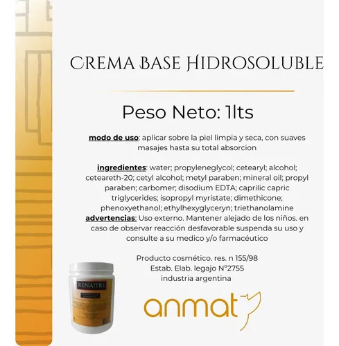 Crema Base Neutra Hidrosoluble 1kg