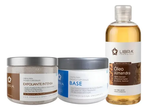 Kit Reductor Corporal Masajes Exfoliante Crema Base Aceite Almendra