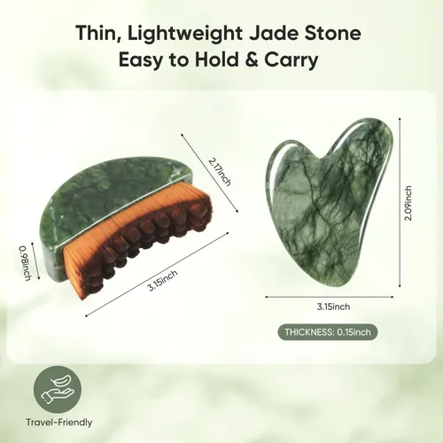 2-in-1 Jade Gua Sha & Contour Brush, Lymphatic Drainage Set