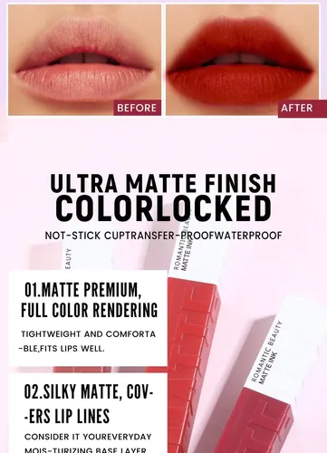 Labial Líquido Romantic Beauty Matte Ink Tinta Larga Duració