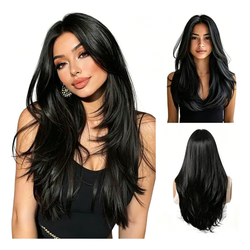 Peluca Negra Versátil Con Ondas Suaves Para Uso Diario Stylish Black M