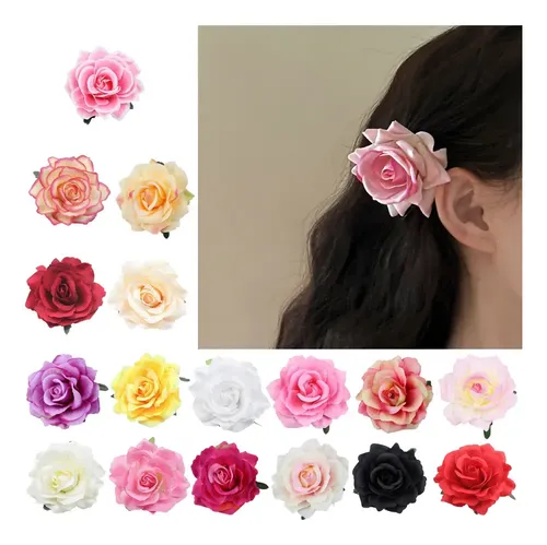 Broche Para El Pelo (y) De Tela Rosa Con Forma De Flor Rosa